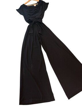 Chico's Black Pull On Back Zip Belted Jumpsuit Size Small